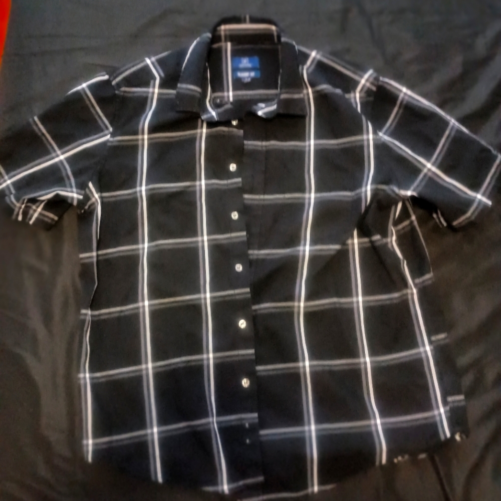 ⭐ George Button Up Men's Casual Shirt Plaid Pattern Green 💥